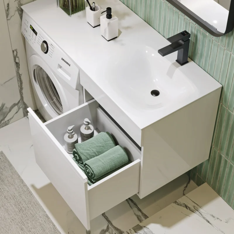 Тумба с раковиной Aqwella Duet 115 DU01051+FOR.11.04.D-R, для установки со стиральной машиной, белый, правая