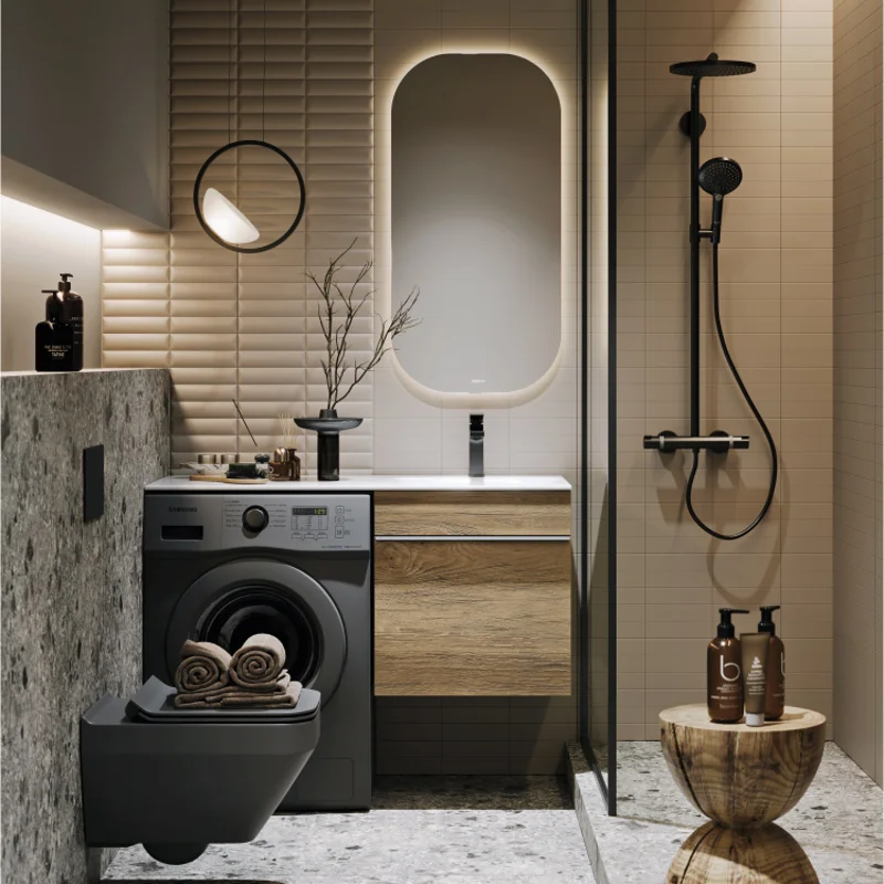 Тумба с раковиной Aqwella Terra 115 TER01051DB+FOR.11.04.D-R, для установки со стиральной машиной, дуб балтийский, правая