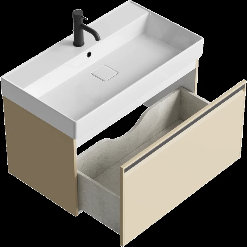 Тумба под раковину Aqwella Pure PUR0108KS, 80 см, подвесная, цвет капучино светлый матовый