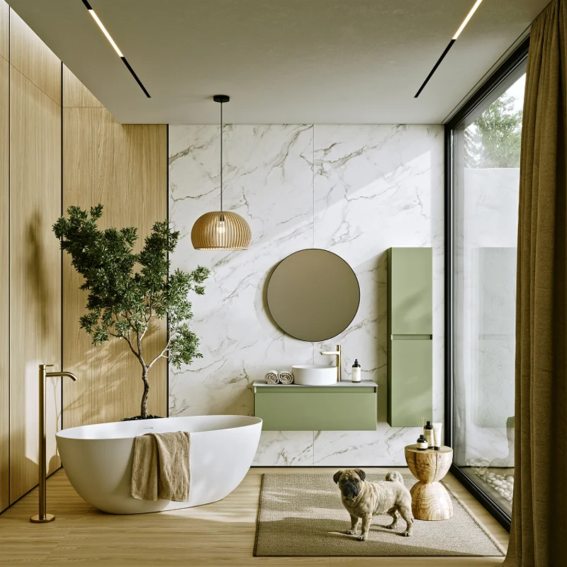 Подвесной пенал Aqwella Geometria 150x35см с двумя дверьми в цвете шалфей зеленый