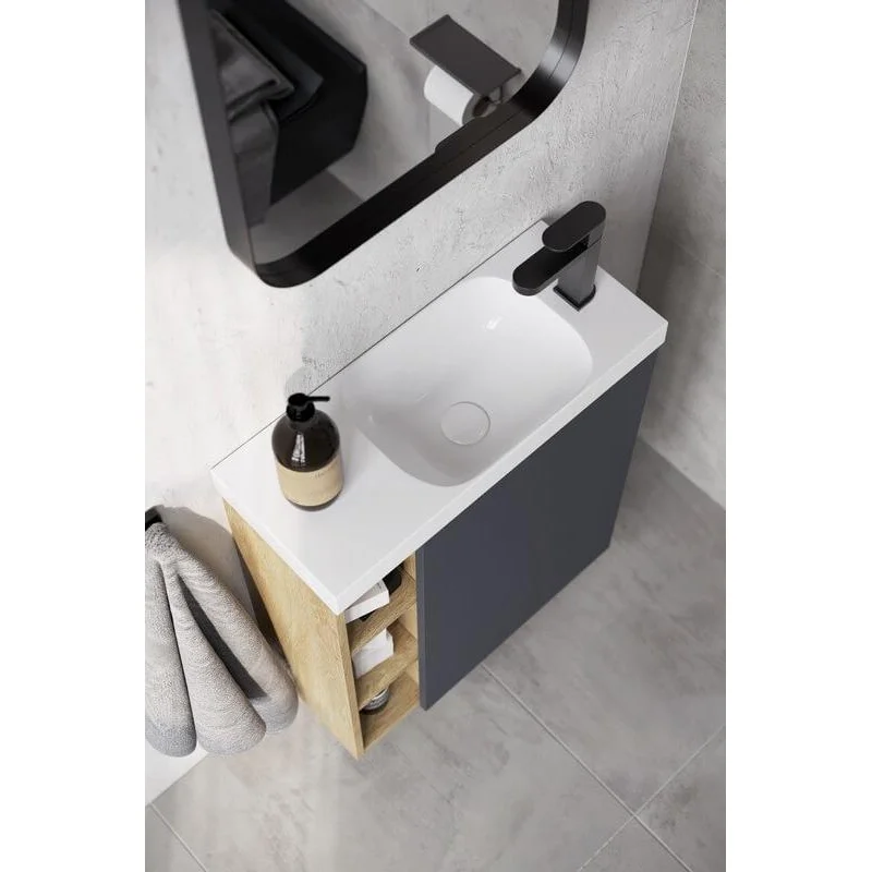 Тумба под раковину Aqwella Alba ALB0106LDD+ALB0706WM/ALB0106RDD+ALB0706WM, 60 см, подвесная, дуб давос/белый матовый, чаша раковины слева/справа