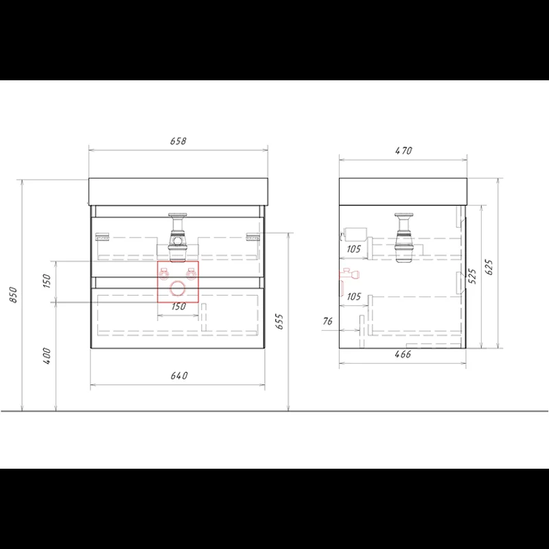 Подвесная тумба Aqwella Geometria 65см, с двумя ящиками, цвет зеленый шалфей