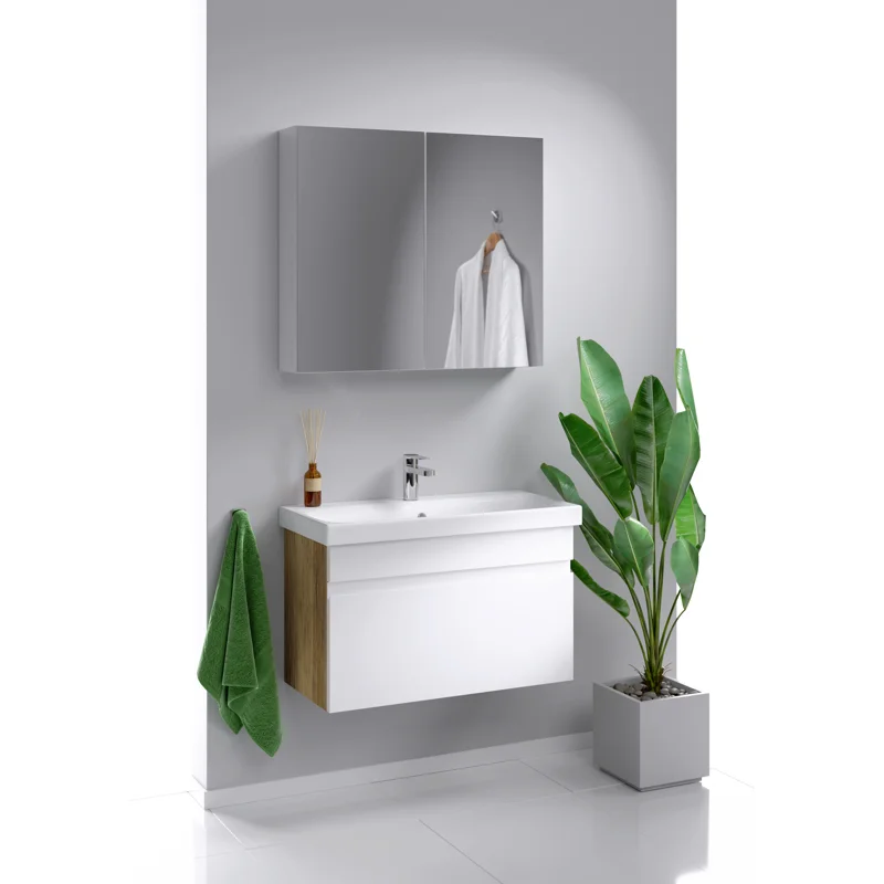 Тумба под раковину Aqwella Smart 80, подвесная, фасад белый, корпус дуб балтийский, SRT0108DB