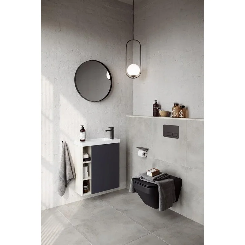 Тумба под раковину Aqwella Alba ALB0106LLS+ALB0706GRМ/ALB0106RLS+ALB0706GRМ, 60 см, подвесная, светлый камень/серый, чаша раковины слева/справа