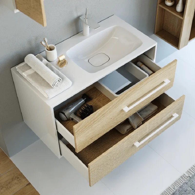 Тумба под раковину Aqwella Miami 90, подвесная, дуб сонома, левая/правая, Mai.01.09/L/R