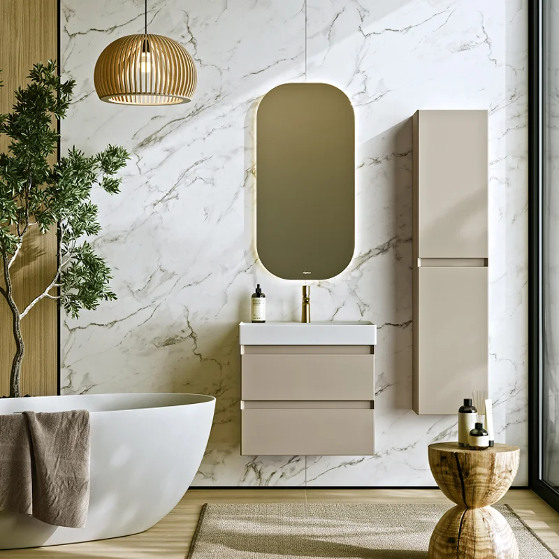 Подвесная тумба Aqwella Geometria 65см, с двумя ящиками, цвет морская дюна