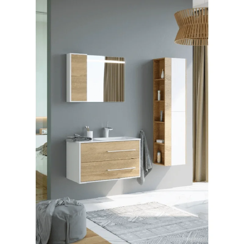 Тумба под раковину Aqwella Miami 90, подвесная, дуб сонома, левая/правая, Mai.01.09/L/R