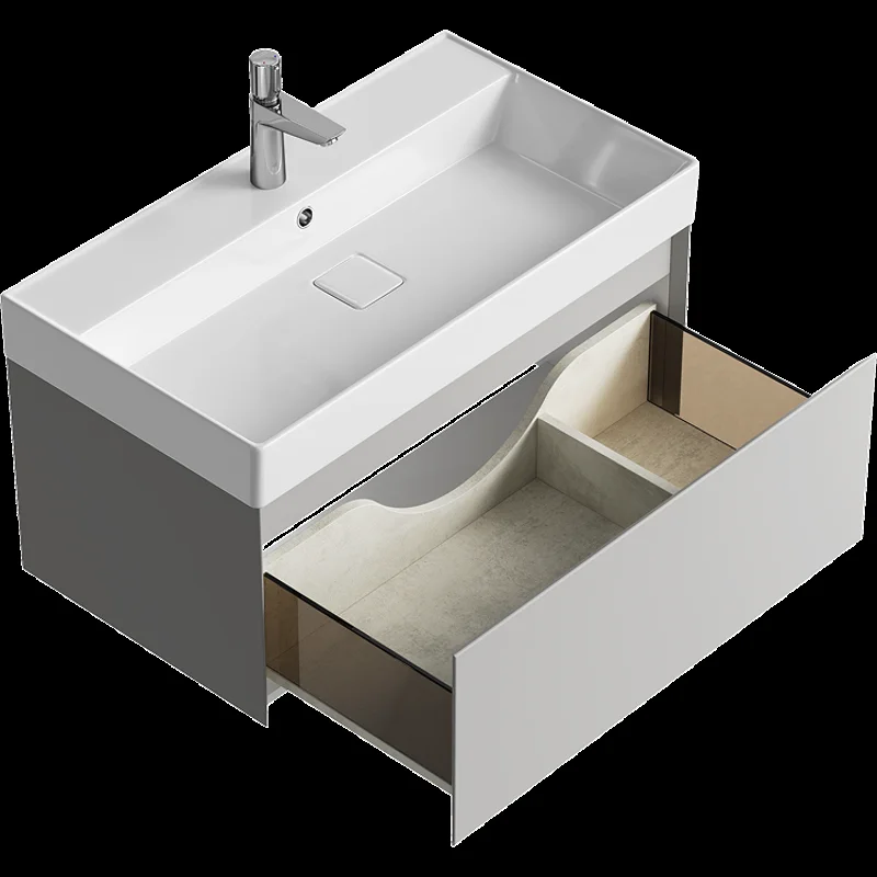 Подвесная тумба Aqwella Geometria 81см, с одним ящиком, цвет серый туман