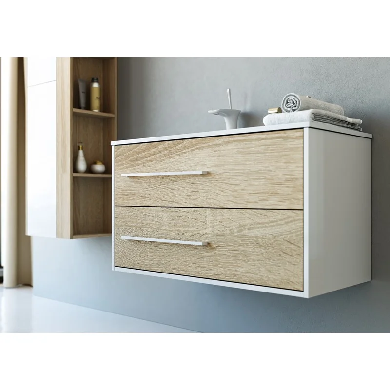 Тумба под раковину Aqwella Miami 90, подвесная, дуб сонома, левая/правая, Mai.01.09/L/R