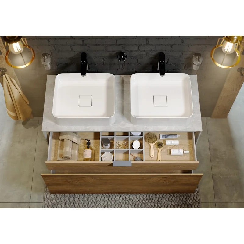 Тумба под раковину Aqwella Mobi 120 см, фасад бетон светлый, корпус белый, MOB0712BS+MOB0112W