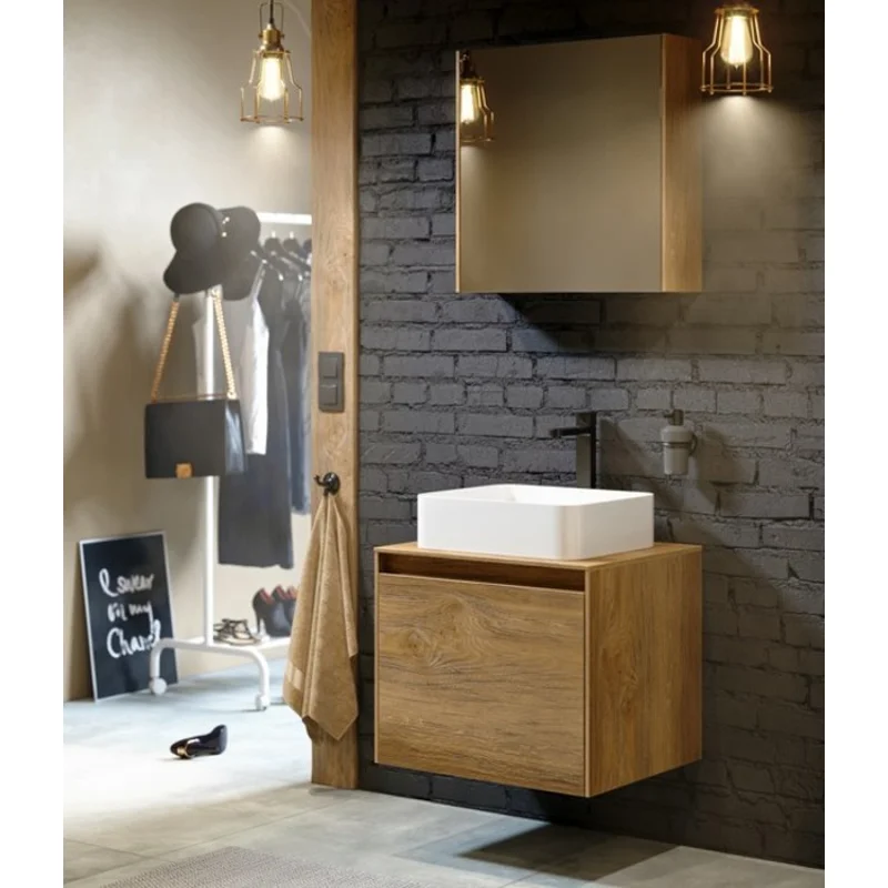 Тумба под раковину Aqwella Mobi MOB0106W+MOB0706DB, 60 см, подвесная, цвет белый/дуб балтийский