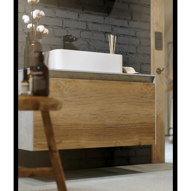 Тумба под раковину Aqwella Mobi 120 см, фасад бетон светлый, корпус дуб балтийский, MOB0712BS+MOB0112DB