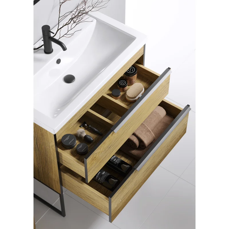 Тумба под раковину Aqwella Fargo FRG0108DB+FRGN440, 80 см, напольная, дуб балтийский