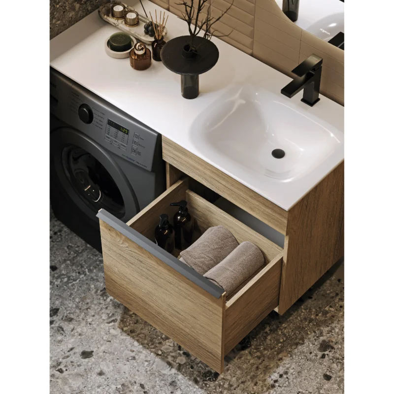 Тумба с раковиной Aqwella Terra 115 TER01051DB+FOR.11.04.D-R, для установки со стиральной машиной, дуб балтийский, правая