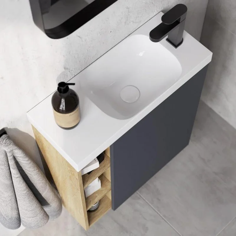 Тумба под раковину Aqwella Alba ALB0106LLS+ALB0706WM/ALB0106RLS+ALB0706WM, 60 см, подвесная, светлый камень/белый матовый, чаша раковины слева/справа