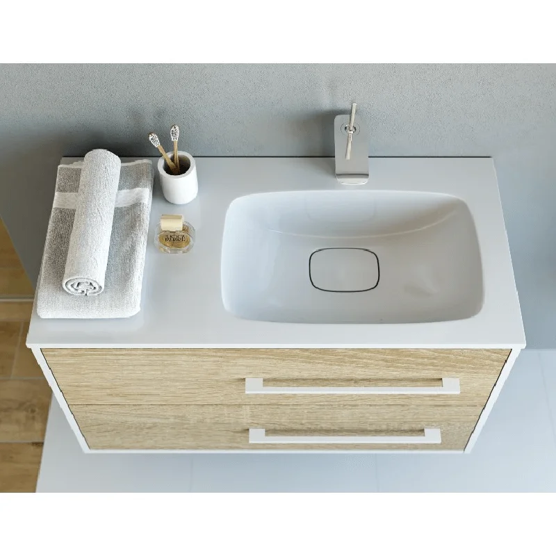 Тумба под раковину Aqwella Miami 90, подвесная, дуб сонома, левая/правая, Mai.01.09/L/R