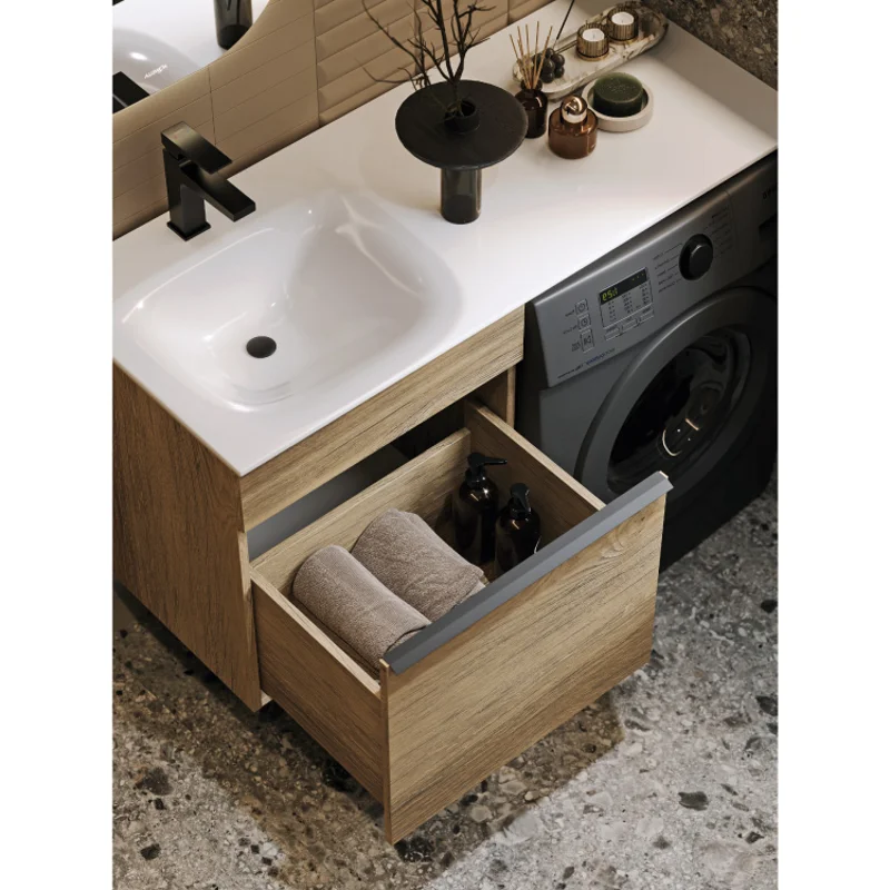 Тумба с раковиной Aqwella Terra 115 TER01051DB+FOR.11.04.D-L, для установки со стиральной машиной, дуб балтийский, левая