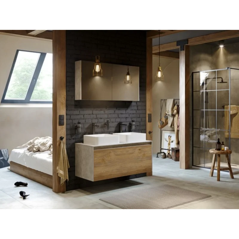 Тумба под раковину Aqwella Mobi 120 см, фасад дуб балтийский, корпус белый, MOB0712DB+MOB0112W