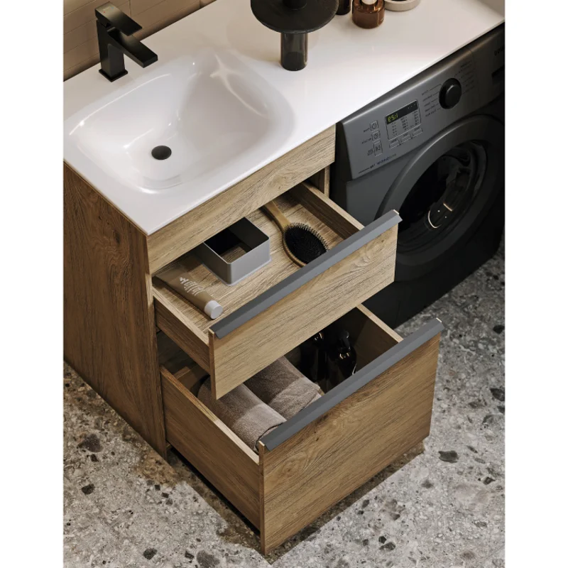 Тумба с раковиной под стиральую машину Aqwella Terra TER01052NDB+FOR.11.04.D-L/TER01052NDB+FOR.11.04.D-R, 115 см, напольная, дуб балтийский, чаша раковины слева/справа