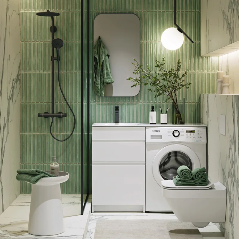 Тумба с раковиной под стиральую машину Aqwella Duet DU01052N+FOR.11.04.D-L/DU01052N+FOR.11.04.D-R, 115 см, напольная, цвет белый, чаша раковины слева/справа