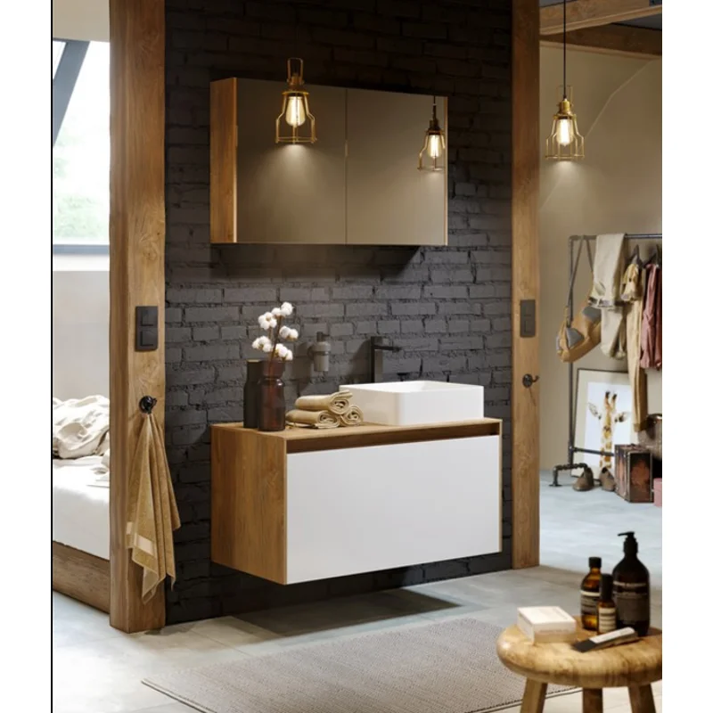 Тумба под раковину Aqwella Mobi 100 см, фасад бетон светлый, корпус белый, MOB0710BS+MOB0110W