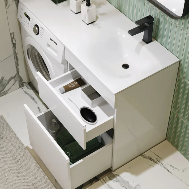 Тумба с раковиной под стиральую машину Aqwella Duet DU01052N+FOR.11.04.D-L/DU01052N+FOR.11.04.D-R, 115 см, напольная, цвет белый, чаша раковины слева/справа