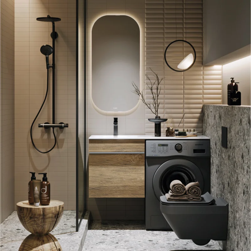 Тумба с раковиной Aqwella Terra 115 TER01051DB+FOR.11.04.D-L, для установки со стиральной машиной, дуб балтийский, левая