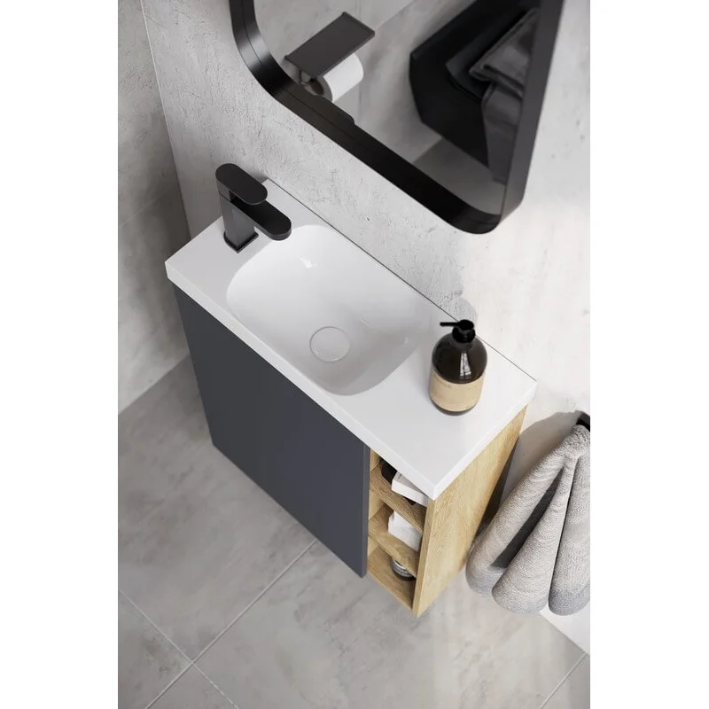 Тумба под раковину Aqwella Alba ALB0106LDD+ALB0706GRМ/ALB0106RDD+ALB0706GRМ, 60 см, подвесная, дуб давос/серый, чаша раковины слева/справа