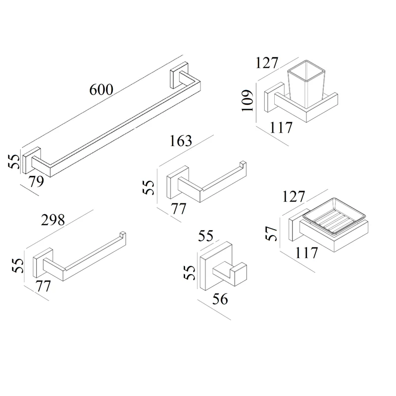 Набор аксессуаров CR-F25B для ванной из нержавеющей стали BOCH MANN, цвет черный