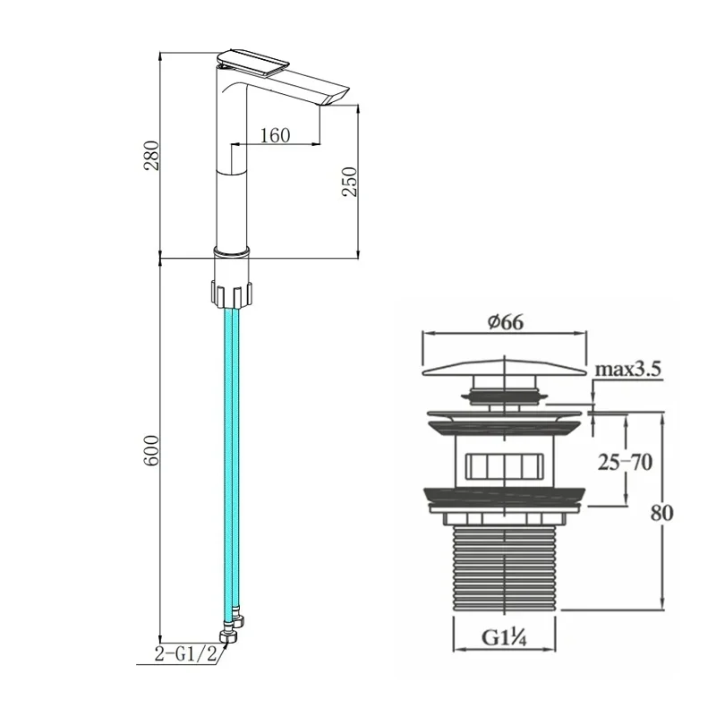 Смеситель COMO BG XL для раковины, черный, ручка цвет золото, высокий BOCH MANN BM9632