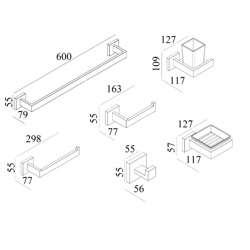 Набор аксессуаров CR-F25 для ванной из нержавеющей стали BOCH MANN, цвет нержавеющая сталь