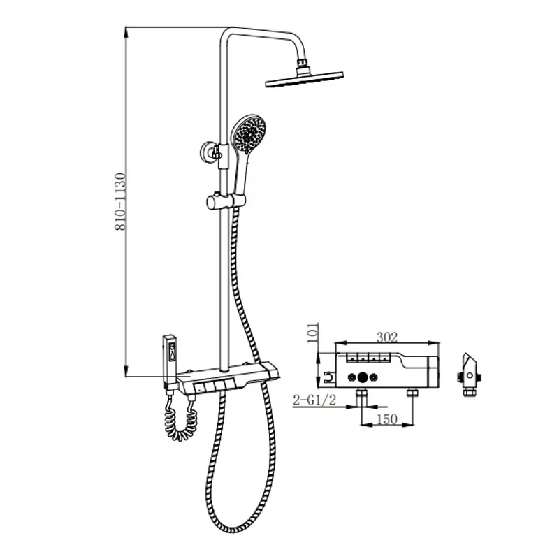 Стойка VETTORRE B TS душевая с термостатом BOCH MANN BM9651 (ЧЕРНЫЙ)