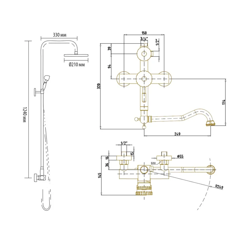 Душевая система Bronze de Luxe Windsor 10120DF/1 Бронза