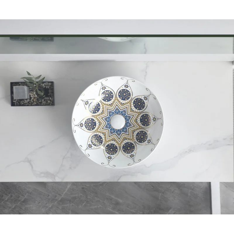 Раковина-чаша Bronze de Luxe Lotos 40 5008 Белая Синяя