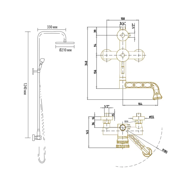 Душевая система Bronze de Luxe Windsor 10120PF Бронза
