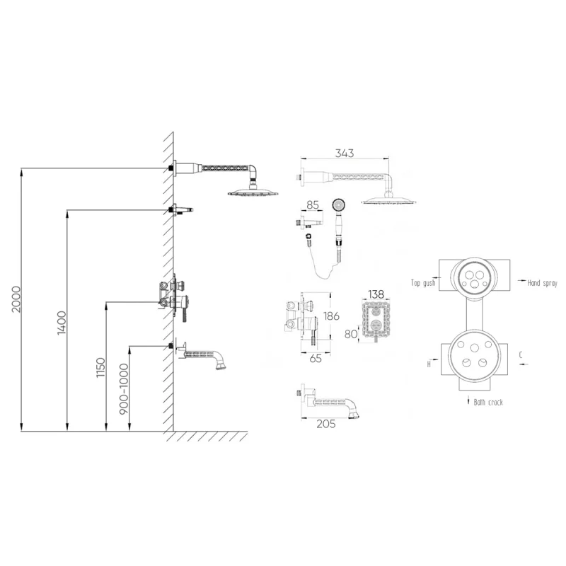 Душевая система встраиваемая Bronze de Luxe WINDSOR 10137F, бронза