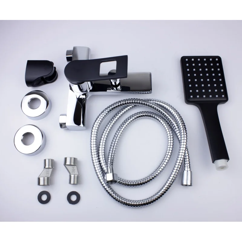 Смеситель для ванны и душа Bronze de Luxe Element EL03CB, с душевым гарнитуром, хром/черный матовый