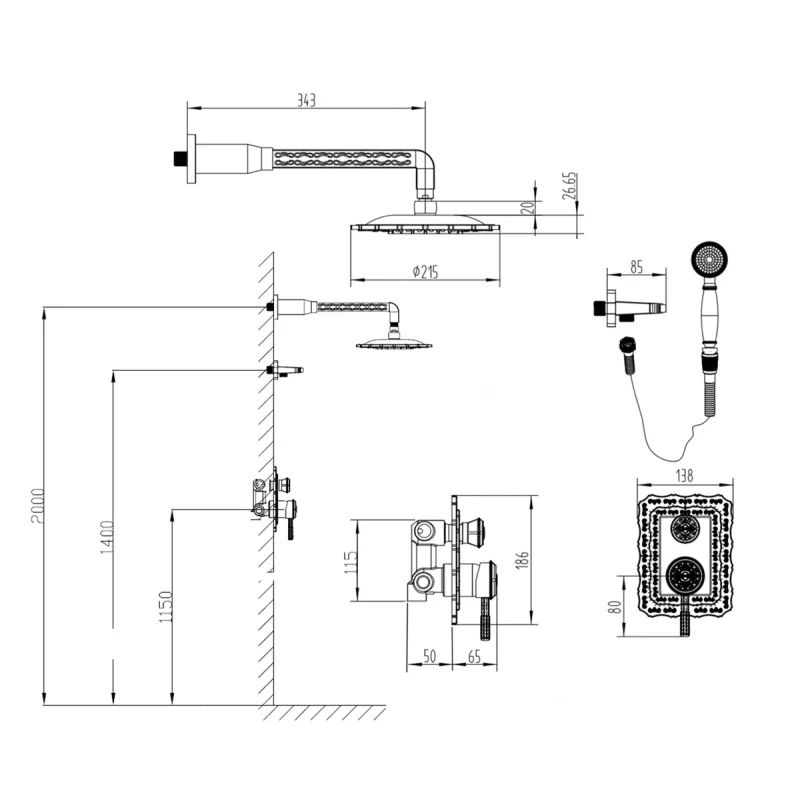 Душевая система встраиваемая Bronze de Luxe WINDSOR 10138DF, бронза