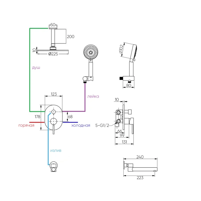 Душевая система встраиваемая Bronze de Luxe SCANDI 14582/1B, черный