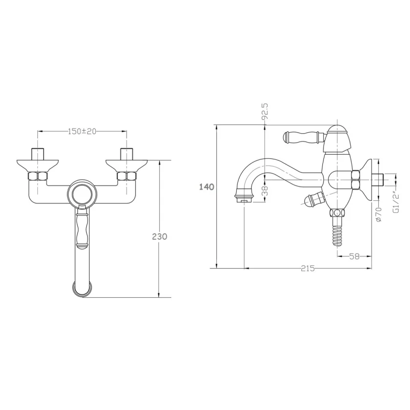 Смеситель для ванны и душа Bronze de Luxe Tiffany 1904CR, с душевым гарнитуром, хром