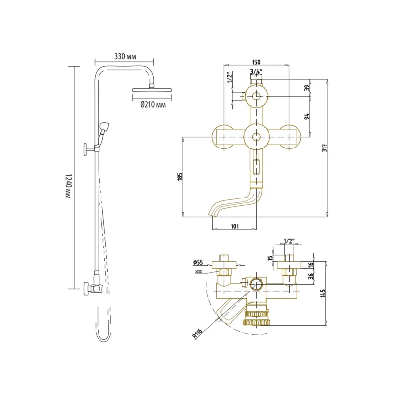 Душевая система Bronze de Luxe Windsor 10120DF Бронза