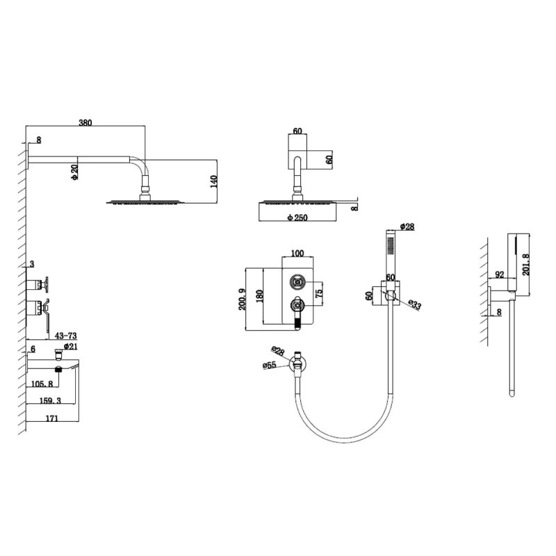 Душевая система Bronze de Luxe 1760'S 6630CG, матовое золото