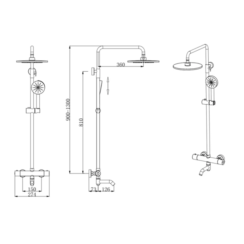 Душевая система Bronze de Luxe Scandi 11060B Черный матовый