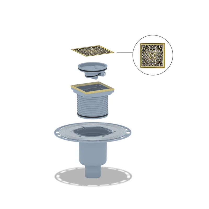 Душевой трап Bronze de Luxe Узоры 21962-5902 с решеткой Бронза