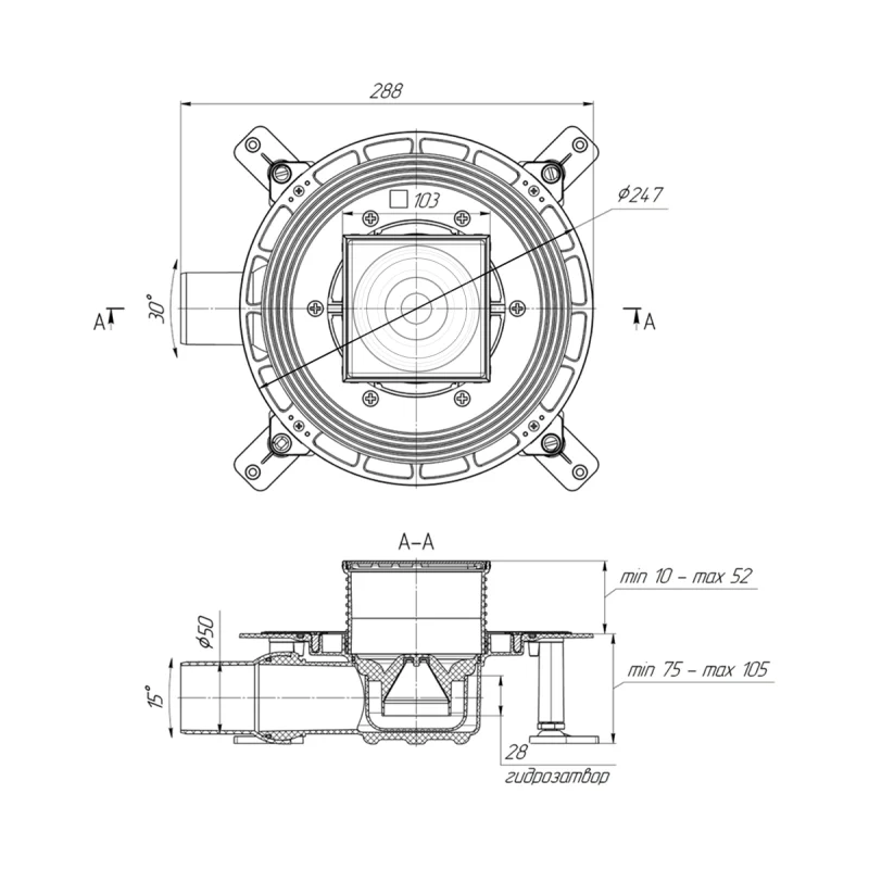 Душевой трап Bronze de Luxe Рыбы 21980-5602 с решеткой Бронза