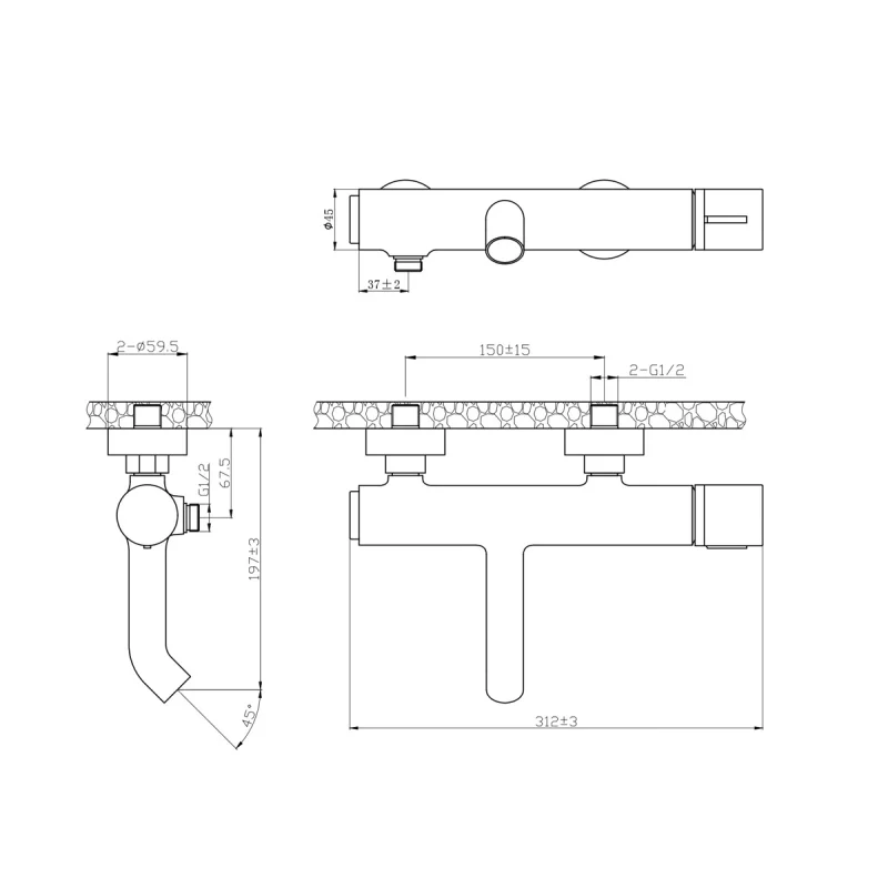 Смеситель для ванны Bronze de Luxe Focus 24603BG Черный матовый