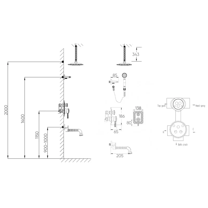 Душевая система встраиваемая Bronze de Luxe WINDSOR 10137/1F, бронза