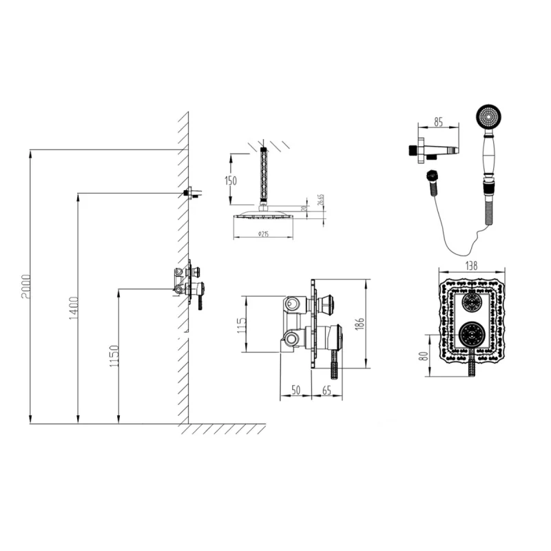 Душевая система встраиваемая Bronze de Luxe WINDSOR 10138/1F, бронза