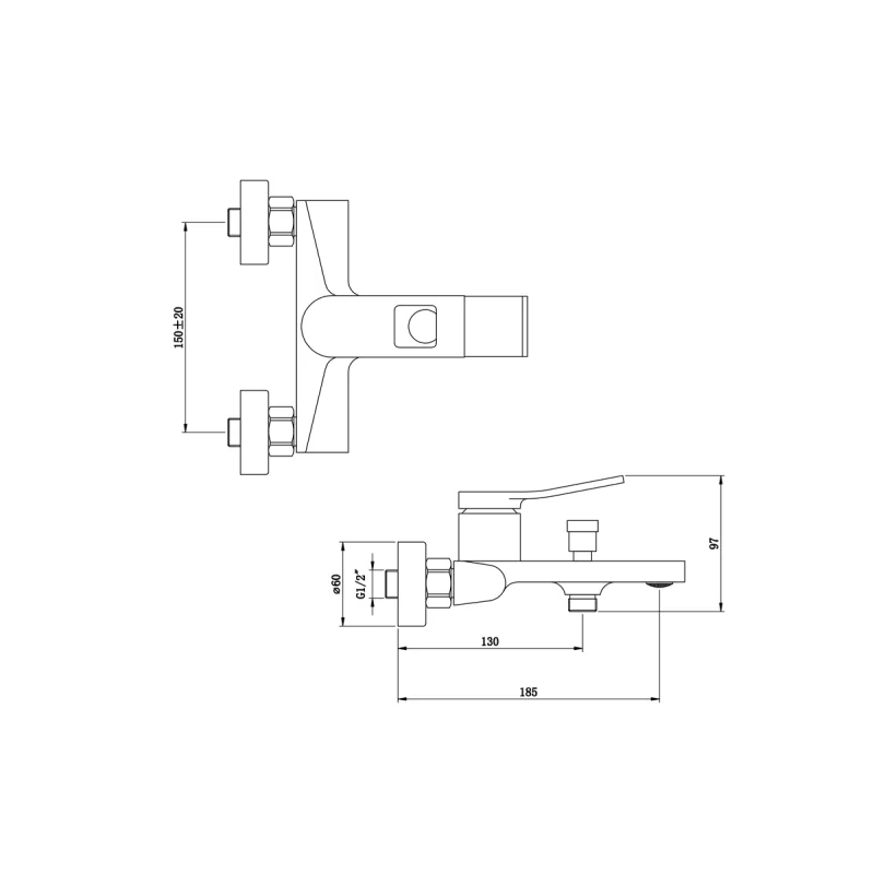 Смеситель для ванны и душа Bronze de Luxe Element EL03GB, с душевым гарнитуром, матовое золото/черный матовый