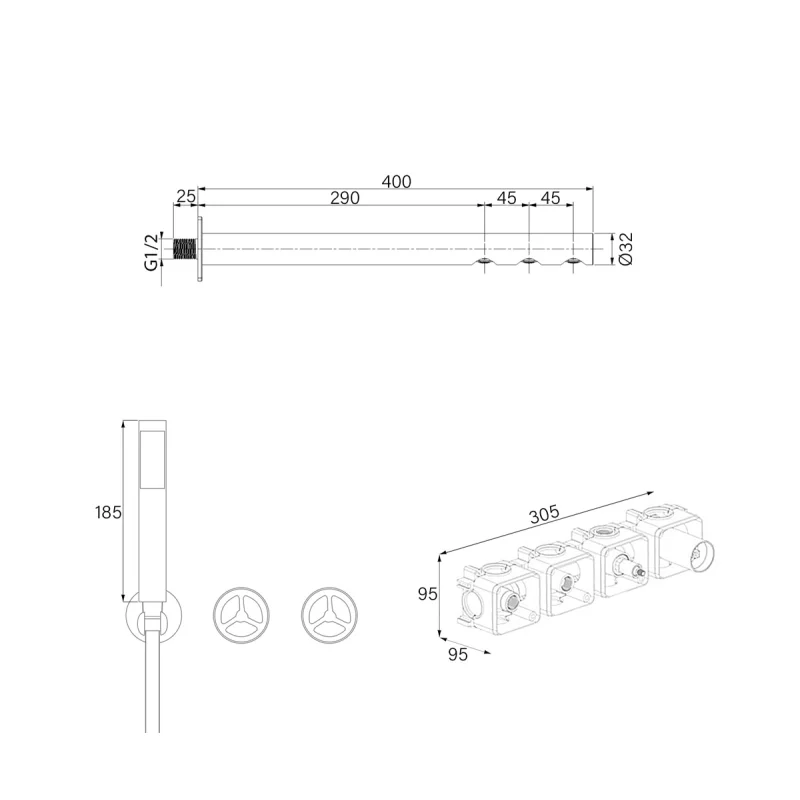 Душевая система встраиваемая Bronze de Luxe LIBERTY 5011GG-F, графит